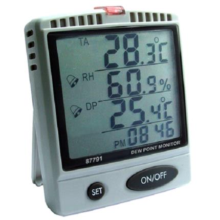 Premium Photo  Measurement of air temperature, dew point, humidity with a  device (hygrometer), against window with condensation