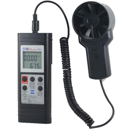 AZ 8901 con sonda de paletas desmontable, conexión a PC y alimentación de 9 V.