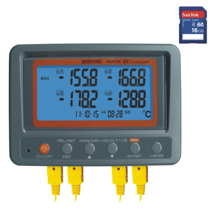 88598 AZ 4채널 K형 열전대 SD 카드 데이터 로거 전면도