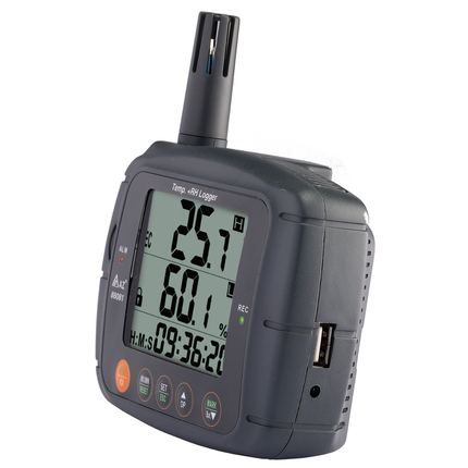 Temperatur- und Feuchtigkeitsdatenlogger mit automatischen statistischen Auswertungen
