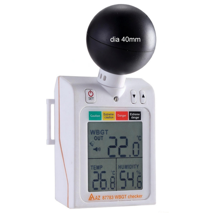 El sensor de globo negro de 40 mm integrado en el medidor WBGT AZ 87783, diseñado para una medición precisa del calor radiante.