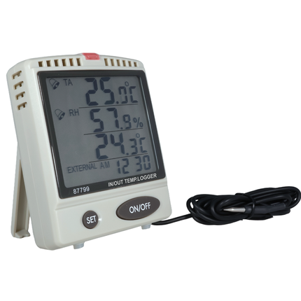 Die externe Temperatursonde ist mit dem Gerät AZ 87799 verbunden und unterstreicht dessen Fähigkeit zur Fernerkundung.