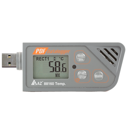 AZ 88160 USB temperature data logger with LCD display and built-in USB connector.