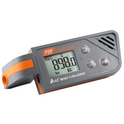 Registrador de datos barométricos USB AZ 88163 con informe en PDF.