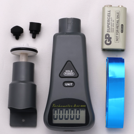 8008 AZ combo tachometer switching between contact and non-contact modes for versatile RPM measurement.