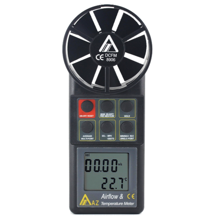 AZ 8906 手持式風速計 LCD 螢幕顯示用於 HVAC 測試的即時風速與空氣溫度讀數