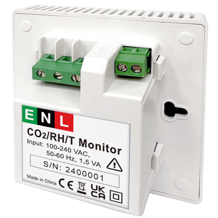 Close-up of the AZ 7731 dry contact relay terminals, enabling automatic ventilation and HVAC control based on CO2 concentration thresholds.