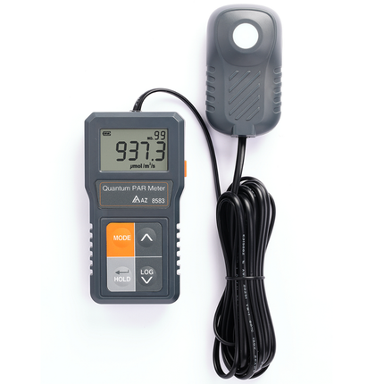 AZ 8583 PAR Meter front view with straight cable for high-accuracy PPFD and full-spectrum light measurement in horticulture.
