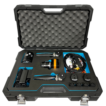Complete 9502 High Speed Camera package in a rugged carry case with lenses, power adapters, cables, and tripods for professional field use.