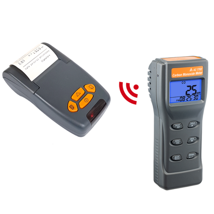 El medidor de CO AZ 7702 transmite datos a la impresora infrarroja AZ 88998 para impresión inalámbrica instantánea.
