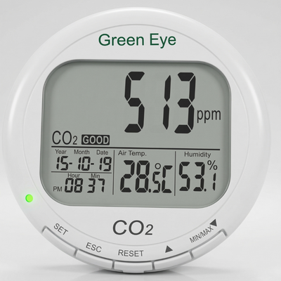 AZ 7798 Datenlogger für die Innenraumluftqualität mit großem LCD-Display zur CO2-Aufzeichnung und PC-Anschluss.