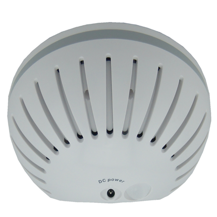 AZ 7787 CO2モニターの背面図。DC電源ジャックと安定した卓上ベースが写っている。