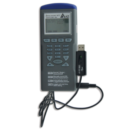 AZ 9671 anemometer with USB cable for real-time data logging and PC software analysis