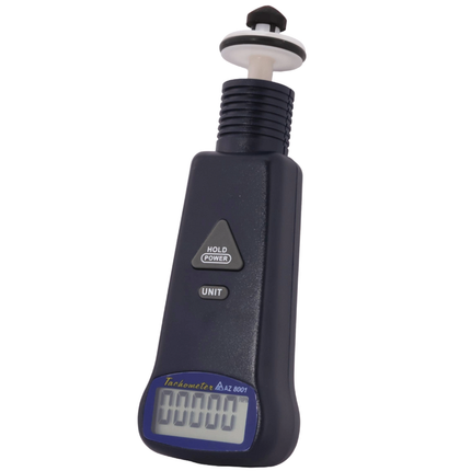 AZ 8001 Contact Tachometer right side view showing ergonomic design and LCD display.