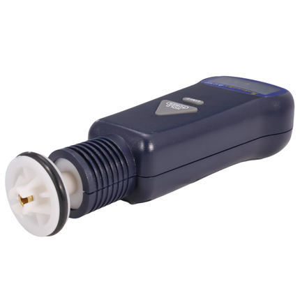 AZ 8001 Contact Tachometer right side view equipped with a concave tip for shaft measurement.