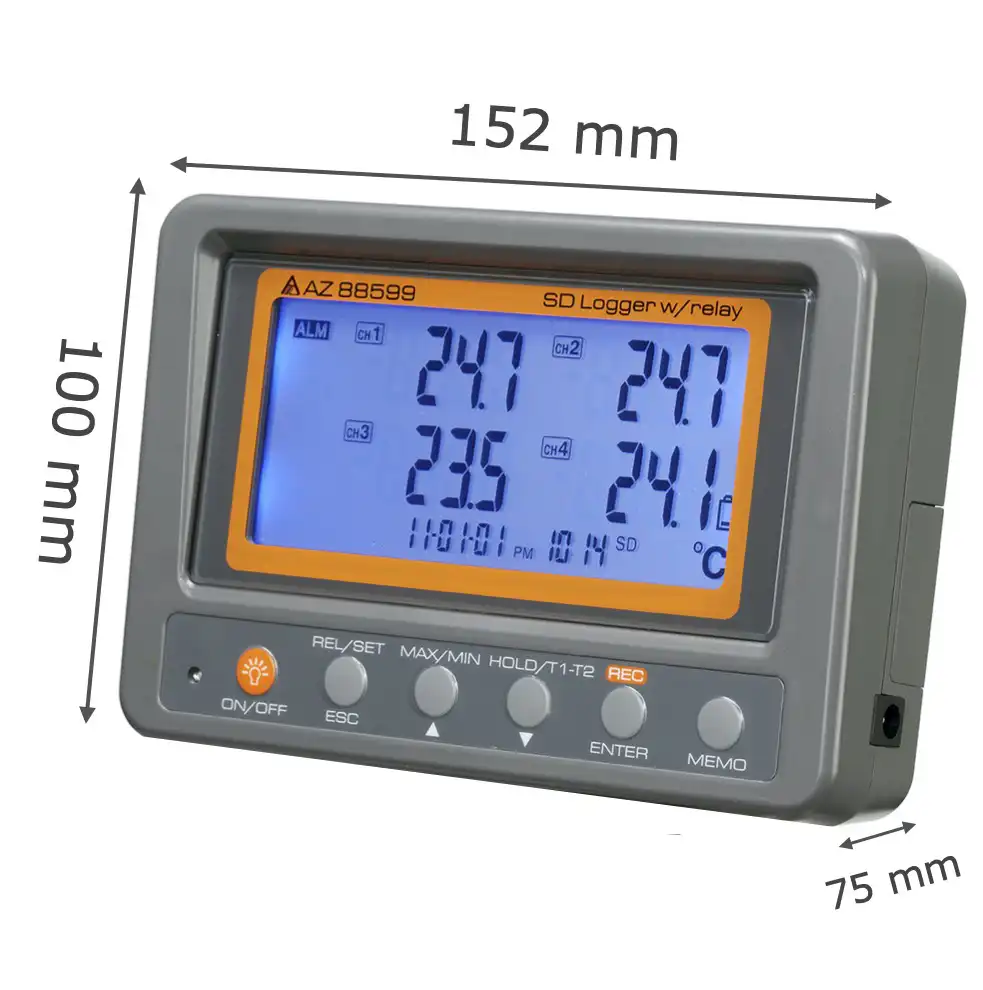 88599 AZ 4 Channel K Thermocouple & Thermistor SD Card Data Logger with Relay